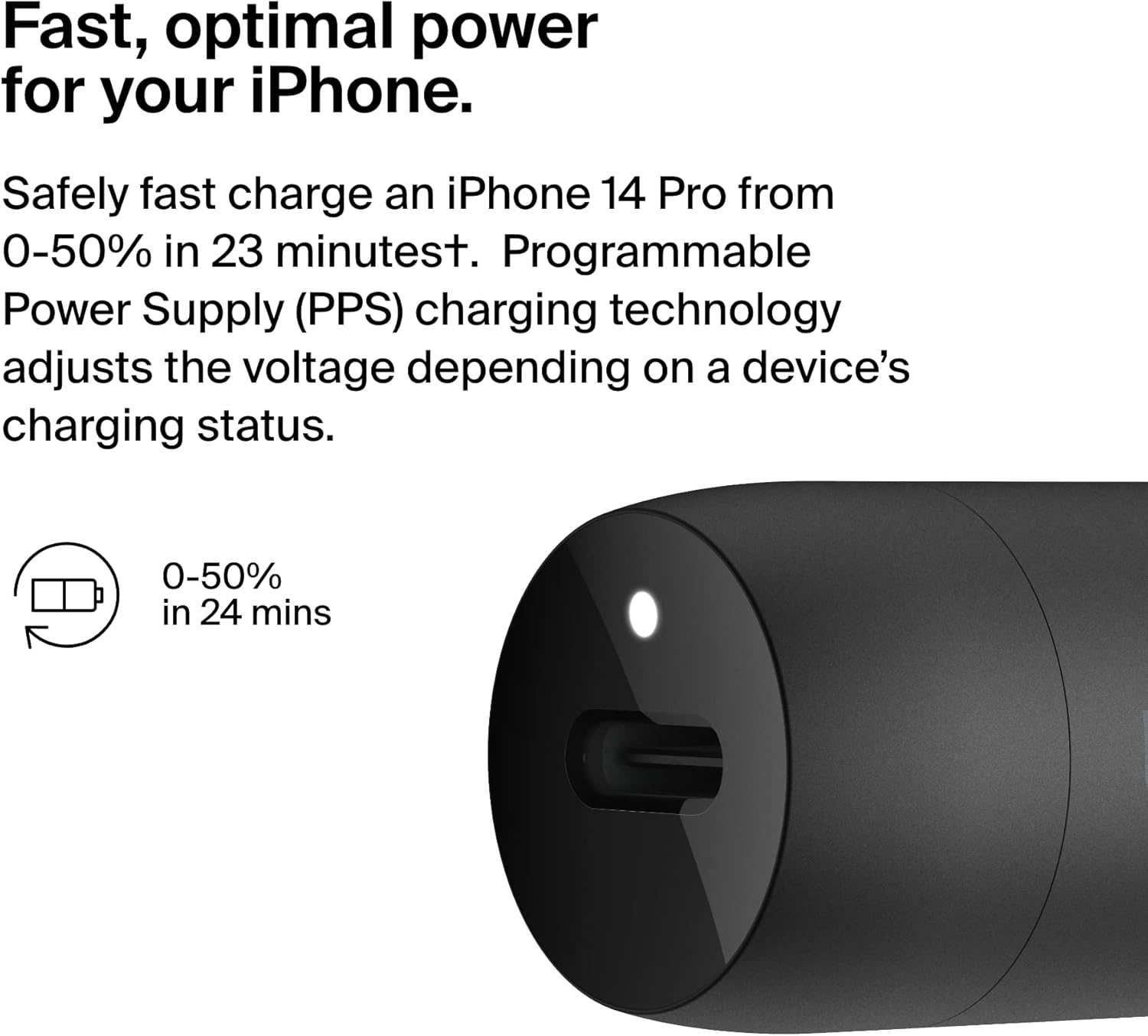 BELKIN CAR CHARGER 30W USBC LTG TO C CABLE 1M INCLUDED BLACK