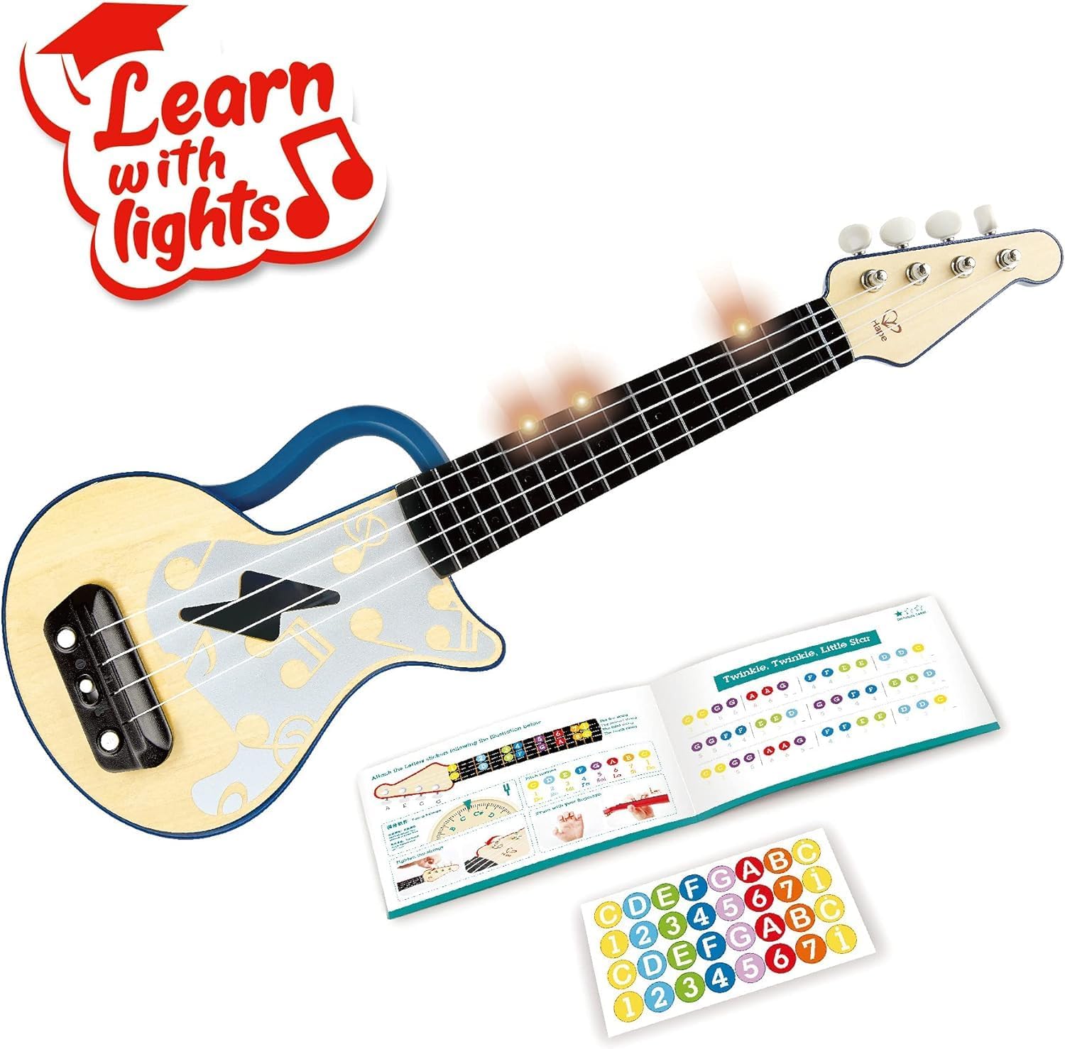 Hape Learn with Lights Electronic Ukulele Blue