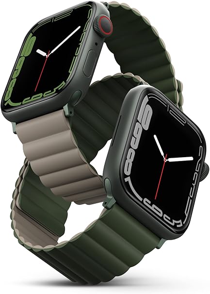UNIQ REVIX REVERSIBLE MAGNETIC APPLE WATCH STRAP 45/44/42MM - PINE GREEN/TAUPE