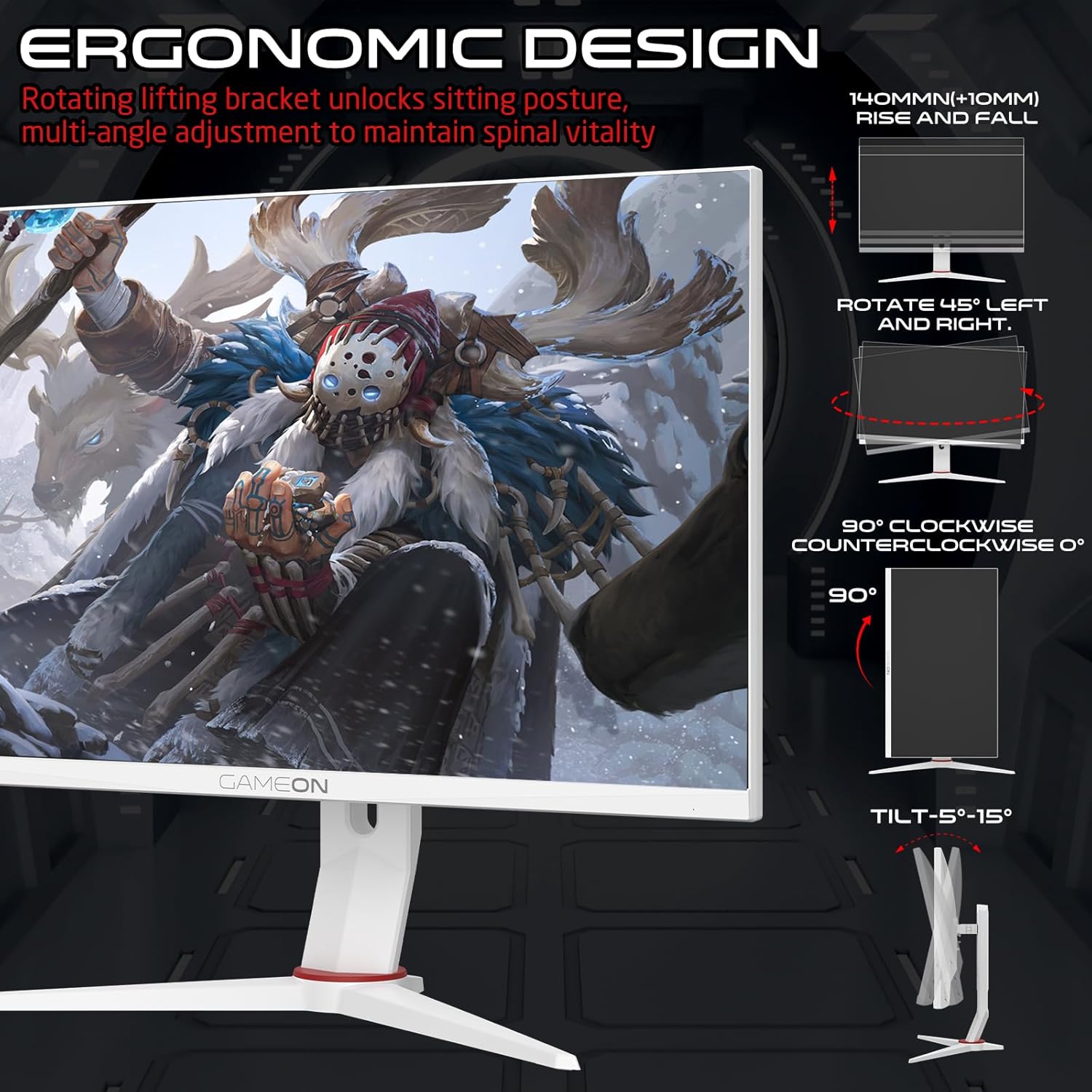 Gameon Artic Pro Series 24" Fhd, 180Hz, 0.5Ms - White