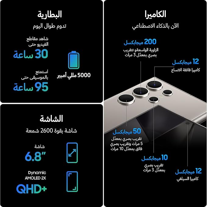 جالكسي S24 ألترا 5G، 12 جيجابايت 256 جيجابايت، رمادي تيتانيوم