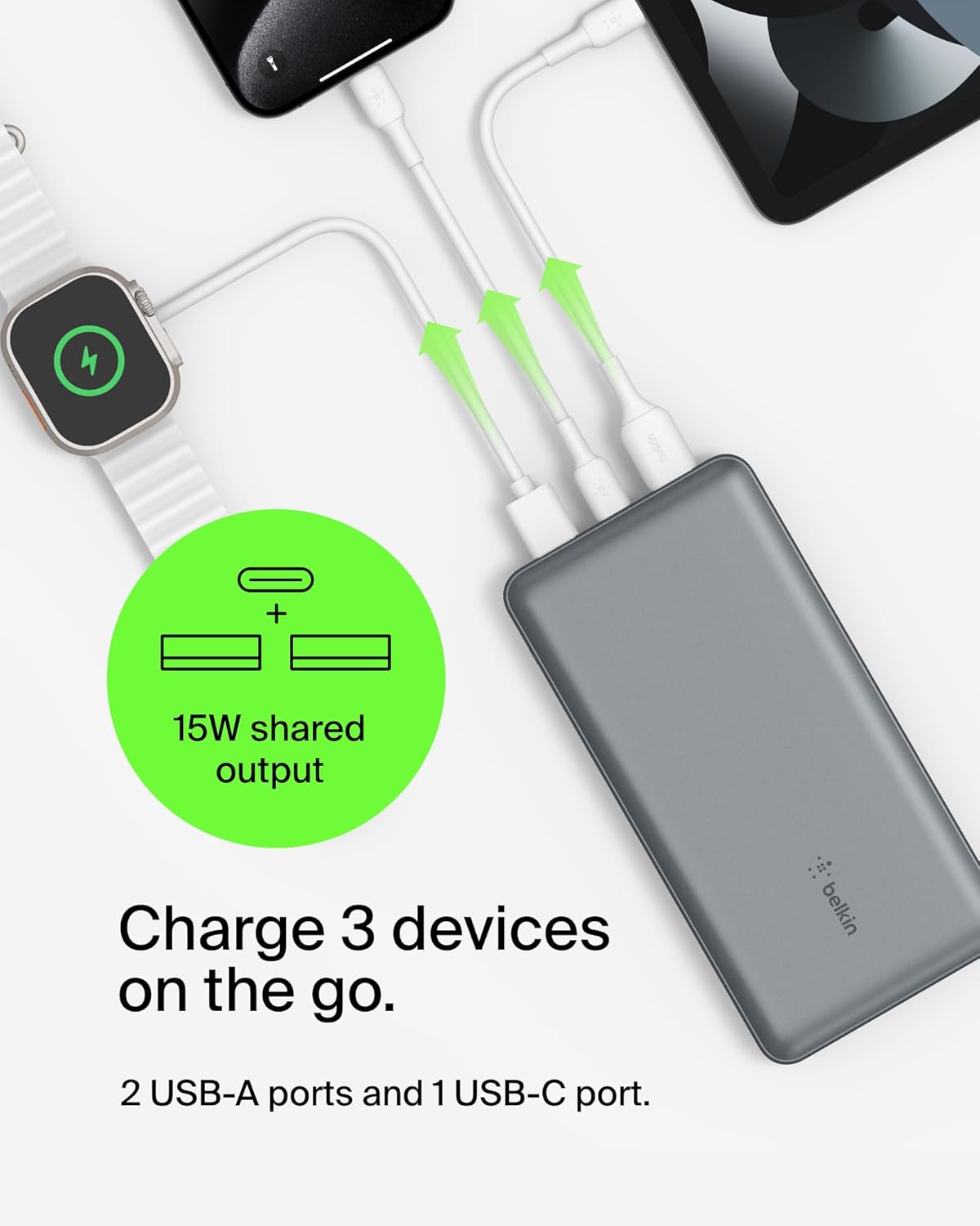 بيلكين - بنك طاقة 20K - 15W USB-C مدخل - USB-A مخرج - فضي فضائي