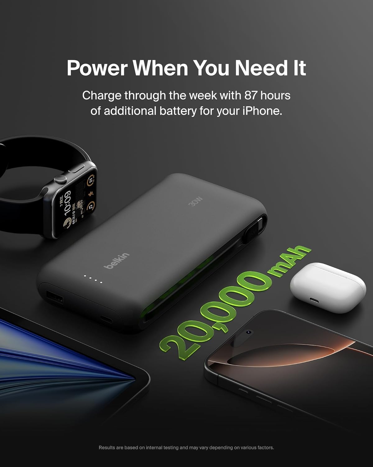Belkin - Powerbank - 20K - 30W - W/ Integrated Cable - Black