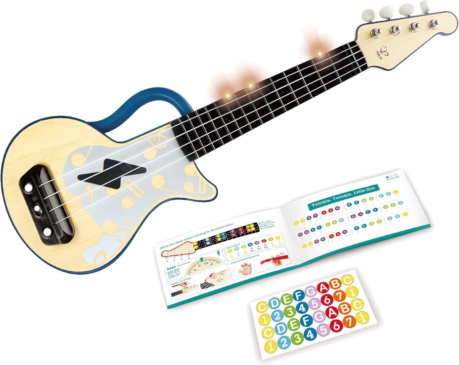 Hape Learn with Lights Electronic Ukulele Blue
