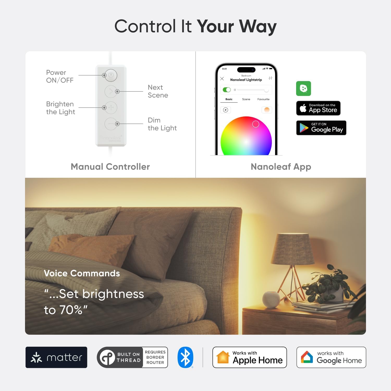 Nanoleaf Essentials شريط إضاءة توسعة - 1600 لومن - 30 وات - 120V/240V - طول 1 متر