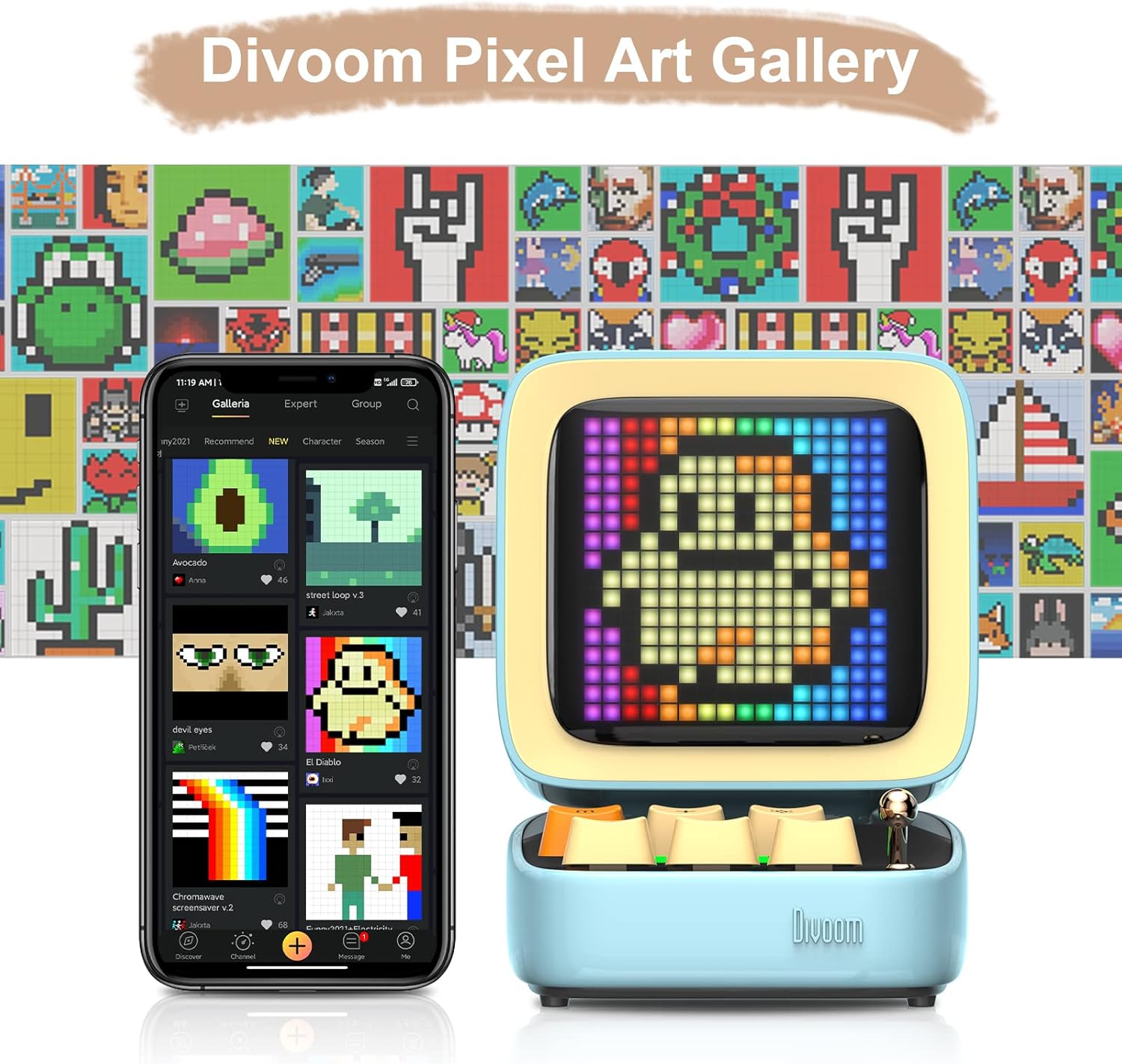 سماعة Divoom Ditoo Pro بلوتوث ميني - أزرق