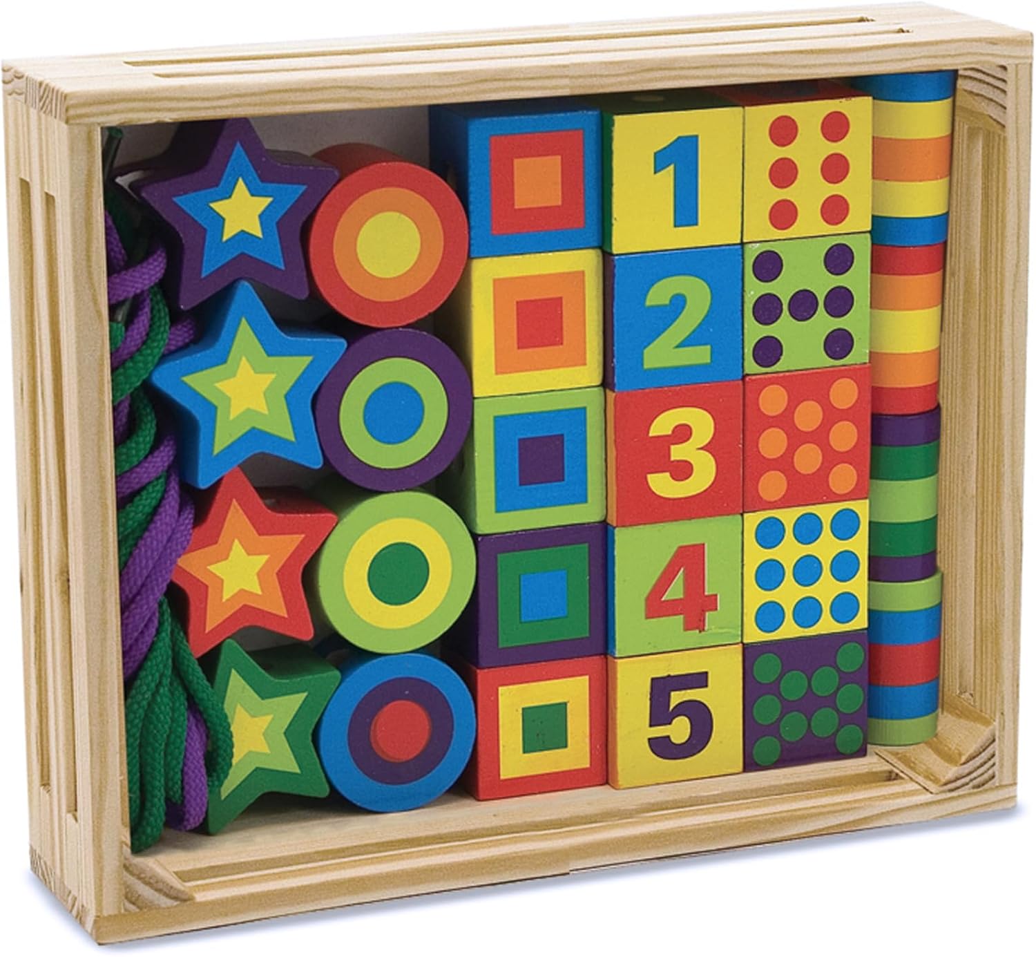 Melissa & Doug Deluxe Wooden Lacing Beads - Educational Activity With 27 Beads and 2 Laces