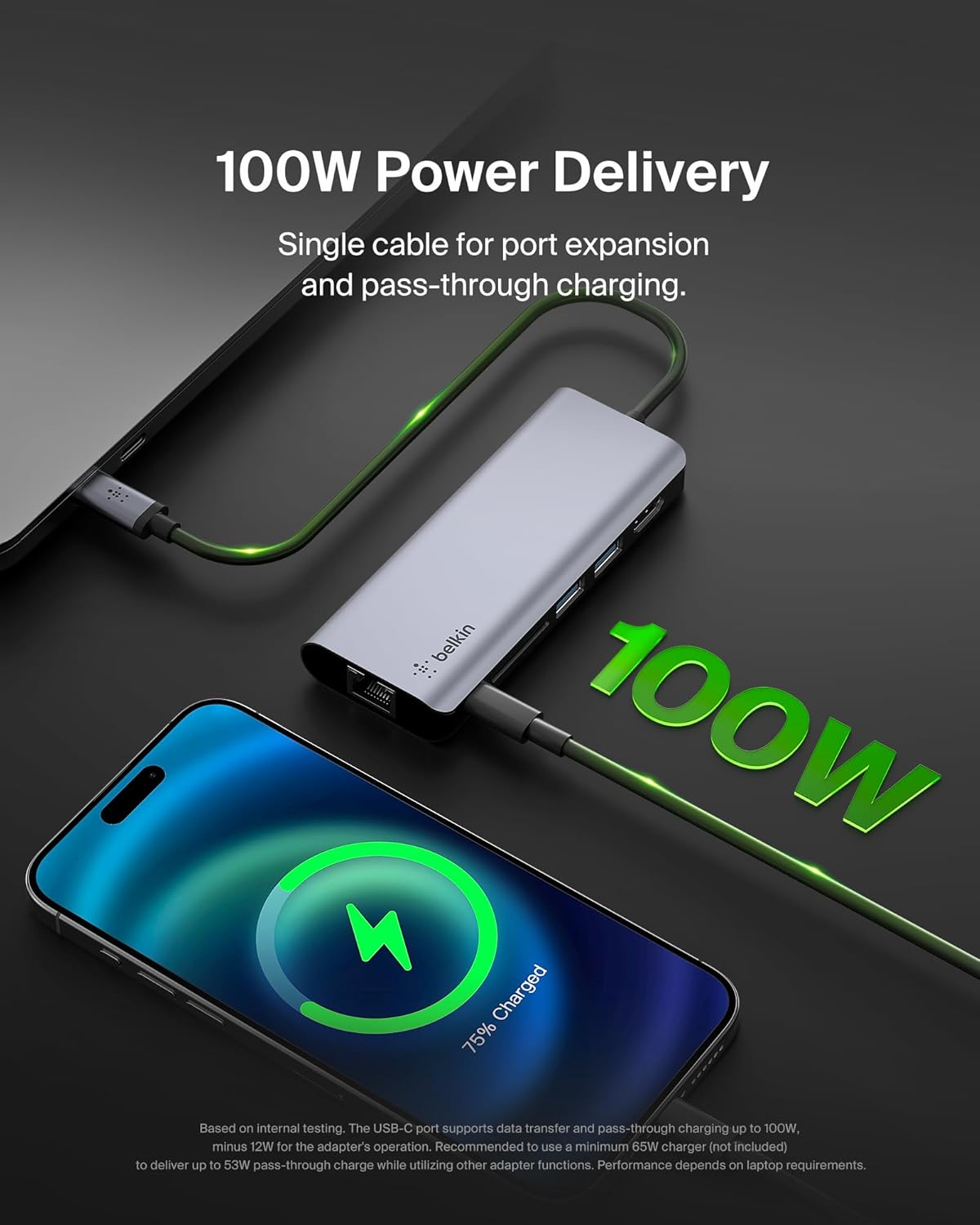 بيلكين - محور 6 في 1 - USB-C إلى (1 USB-C 2 USB-A 5 جيجابت في الثانية 1 HDMI 1 إيثرنت 1 بطاقة SD) - رمادي