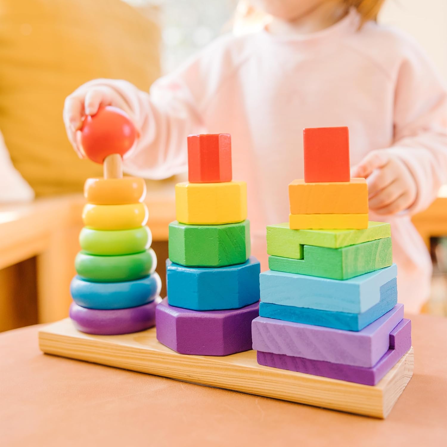 Melissa & Doug Geometric Stacker - Wooden Educational Toy