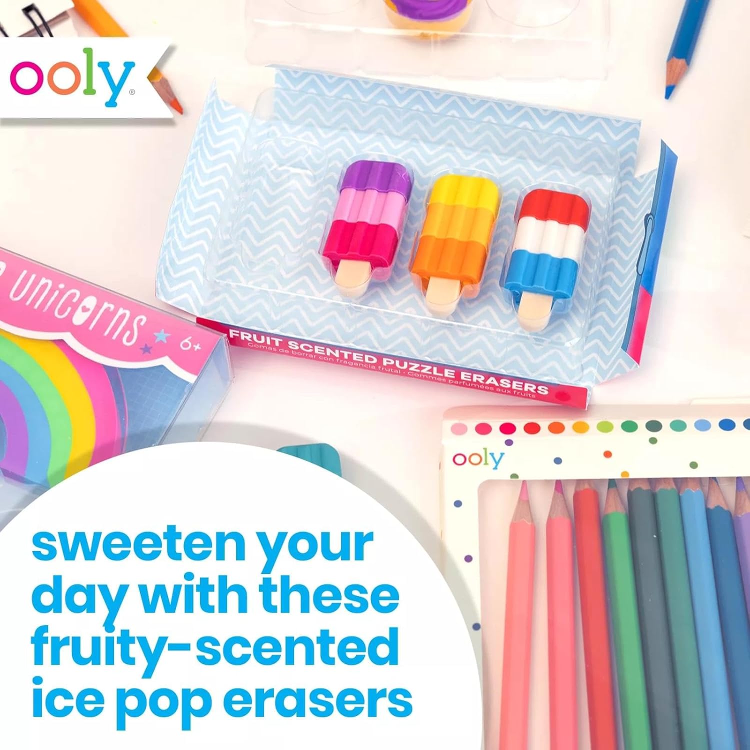 Ooly Icy Pops Scented Puzzle Erasers Set Of 4