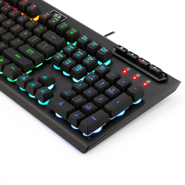 لوحة مفاتيح ألعاب غشائية Redragon K513 RGB، مع 104 مفتاحًا قياسيًا وتصميم يشبه الميكانيكية - 5 مفاتيح ماكرو إضافية، وحدة تحكم مدمجة بالوسائط، هيكل معدني صلب