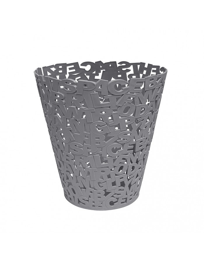 سلة مهملات بالفي حروف بلاستيك رمادي
