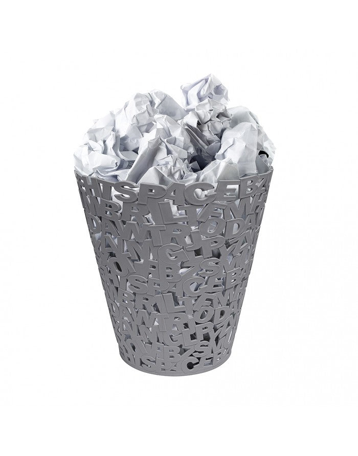 سلة مهملات بالفي حروف بلاستيك رمادي