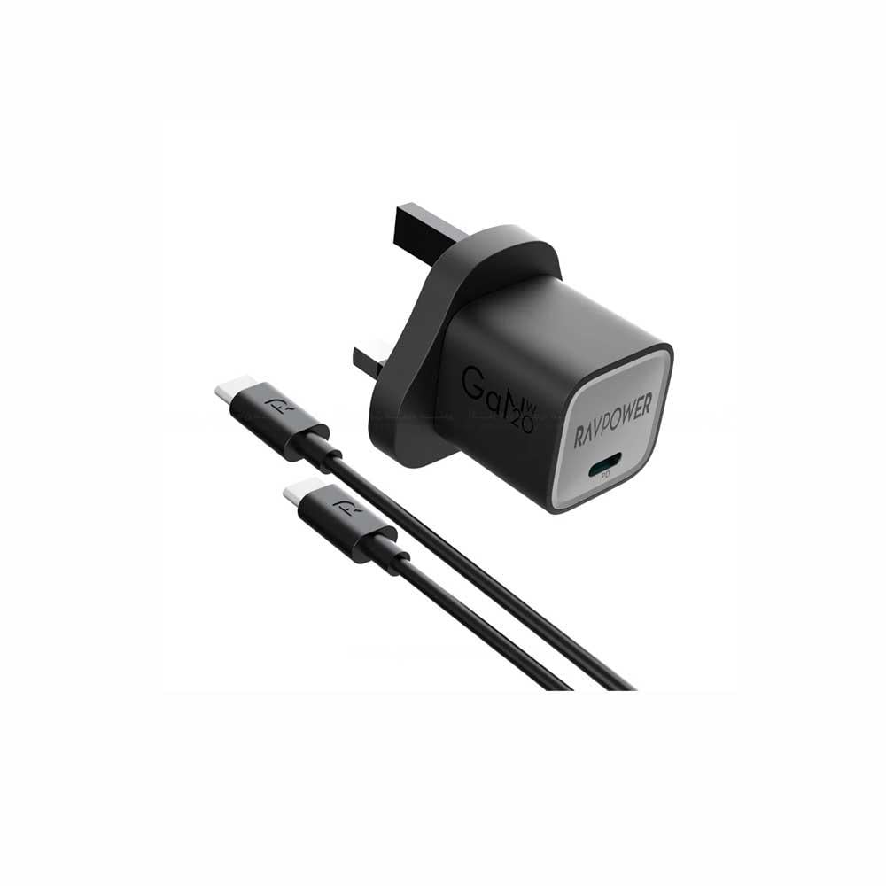 RAVPOWER GaN PD 20W 1C Wall Charger + C-C Cable Combo