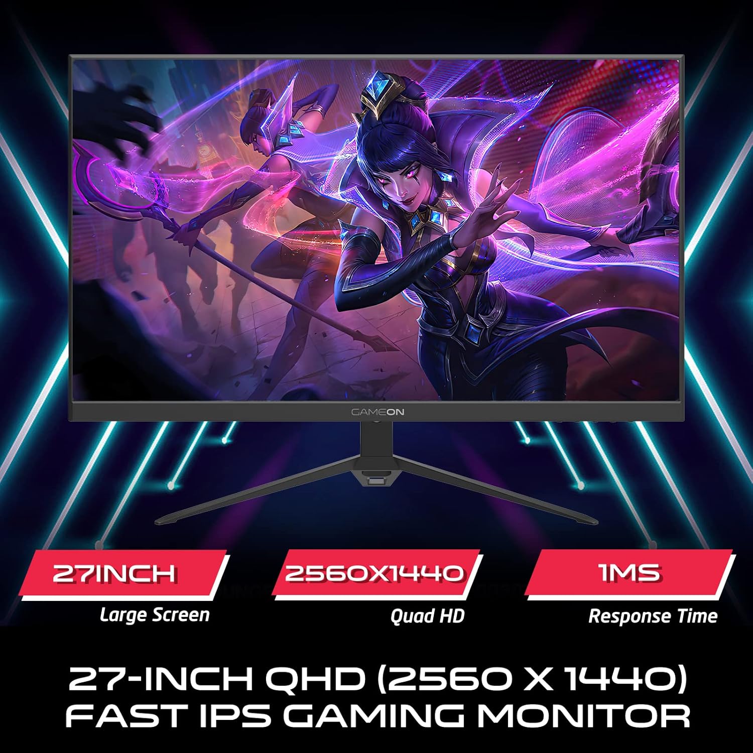Gameon 27" Qhd, 165Hz, 1Ms 2K Flat Ips Gm - Blk