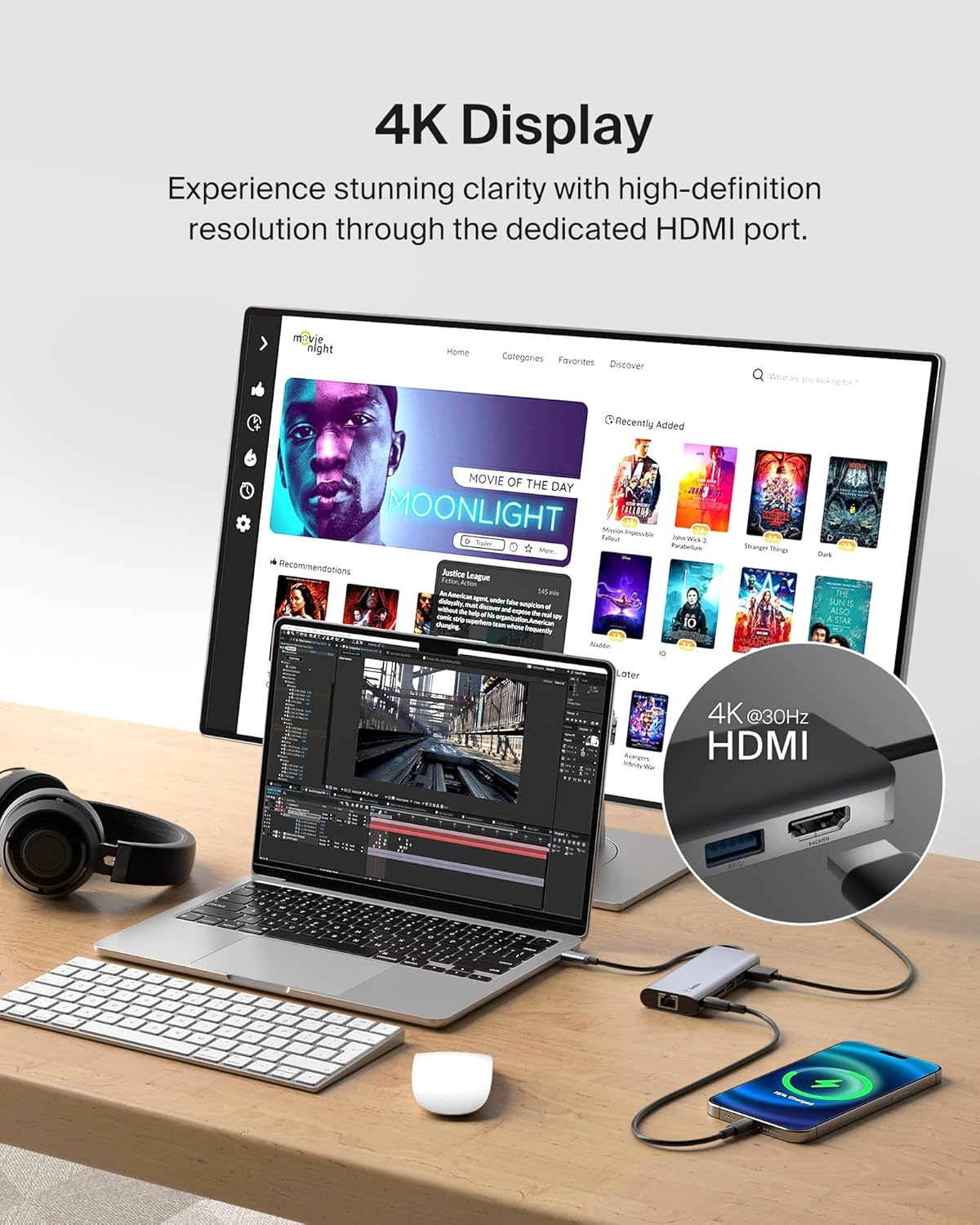 بيلكين - محور 6 في 1 - USB-C إلى (1 USB-C 2 USB-A 5 جيجابت في الثانية 1 HDMI 1 إيثرنت 1 بطاقة SD) - رمادي