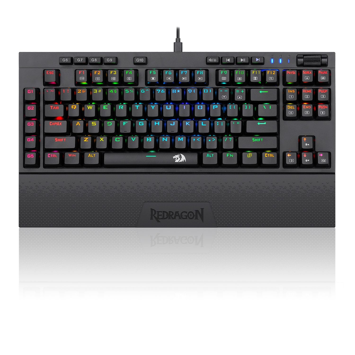 لوحة مفاتيح ألعاب ميكانيكية Redragon K596 PRO RGB، تعمل بثلاثة أوضاع: بلوتوث 5.0/2.4 غيغاهرتز/سلكي، تحتوي على 87 مفتاحًا، بطارية متينة، 10 مفاتيح ماكرو مدمجة ومسند معصم، تشغيل لمدة 10 ساعات، مفاتيح حمراء