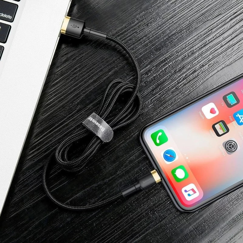 كابل باسياس كافول USB لـ iP 2A 3م ذهب + أسود