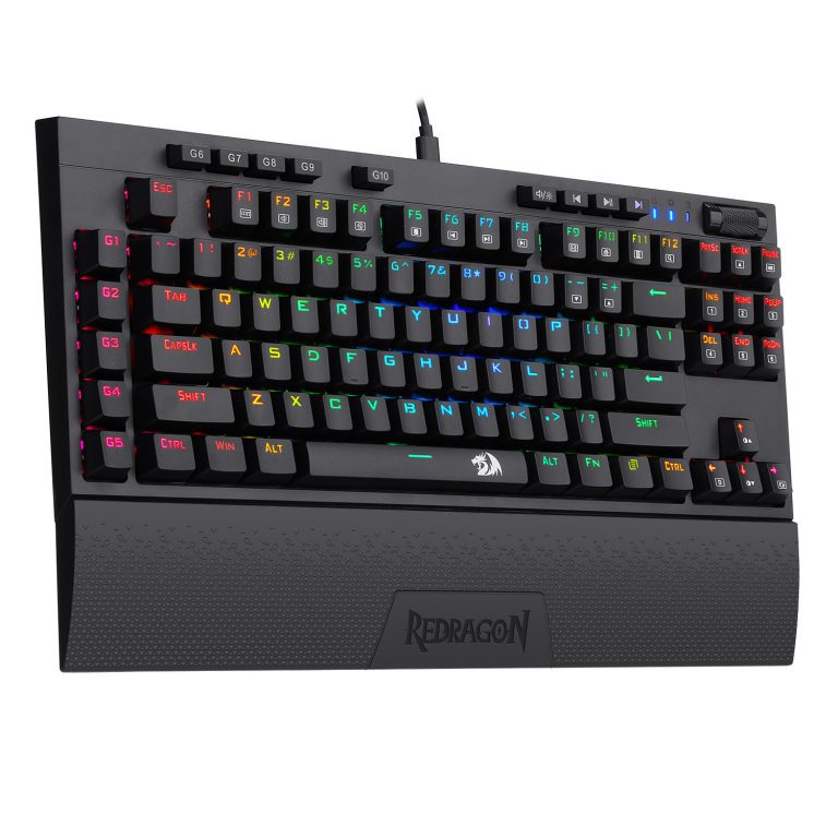 لوحة مفاتيح ألعاب ميكانيكية Redragon K596 PRO RGB، تعمل بثلاثة أوضاع: بلوتوث 5.0/2.4 غيغاهرتز/سلكي، تحتوي على 87 مفتاحًا، بطارية متينة، 10 مفاتيح ماكرو مدمجة ومسند معصم، تشغيل لمدة 10 ساعات، مفاتيح حمراء