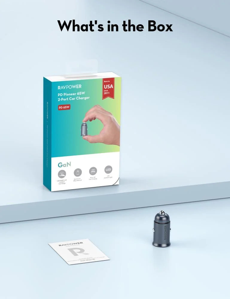 Ravpower GaN PD 65W Mini 2-port Car charger
QC18W