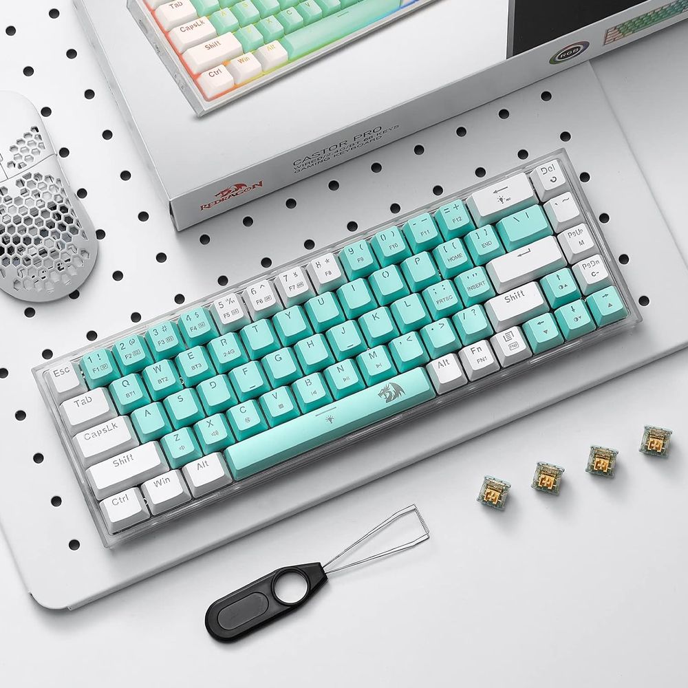 Redragon Castor Pro K631RGB Mechanical Keyboard, Custom Linear Switch, 68 Keys, 3-Mode Connection, Detachable Type-C to USB, Anti-Ghosting Keys, Blue/White