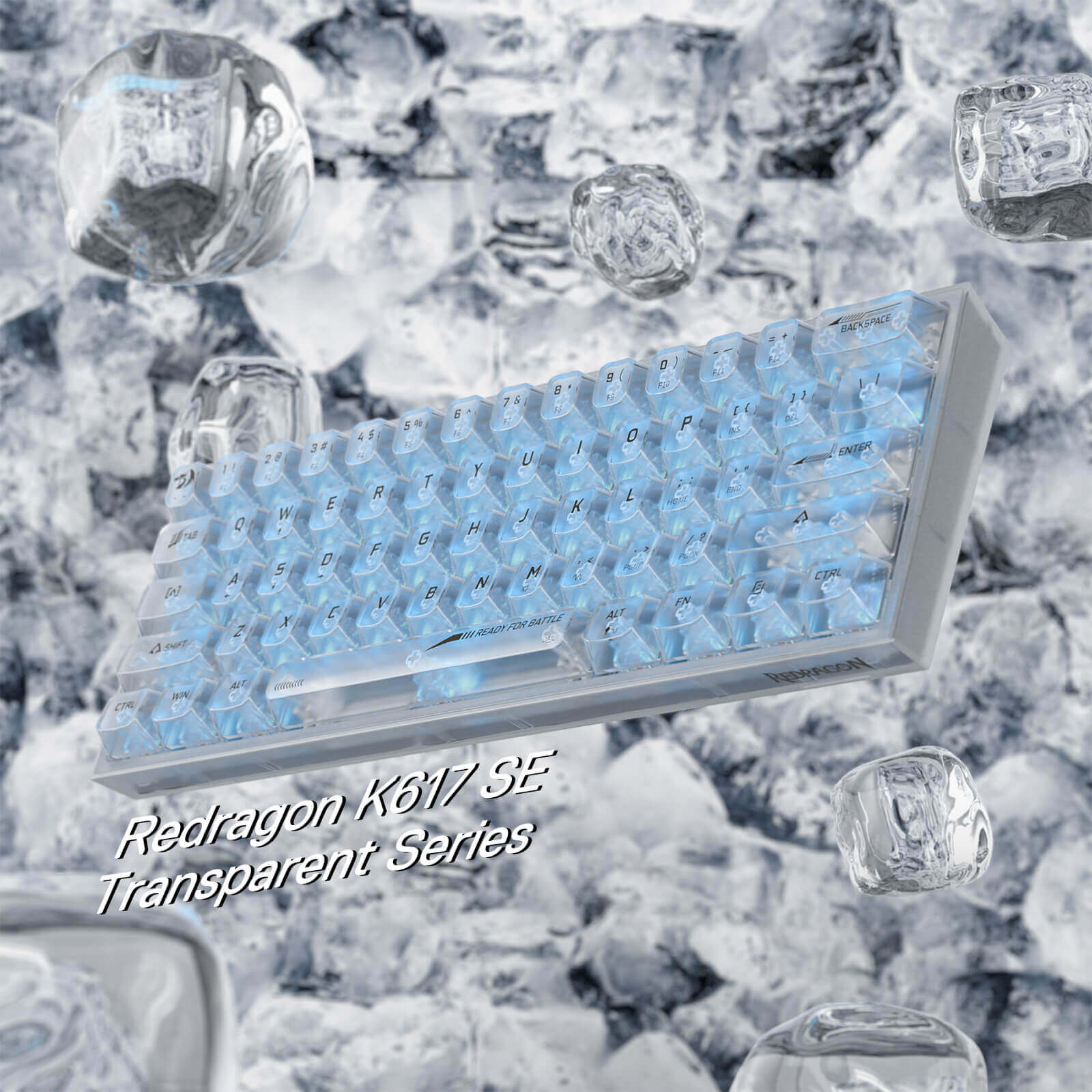 Redragon Castor Pro K631CT, wireless, bluetooth, gaming, mechanical, red switches, TKL, RGB, white transparent Keyboard