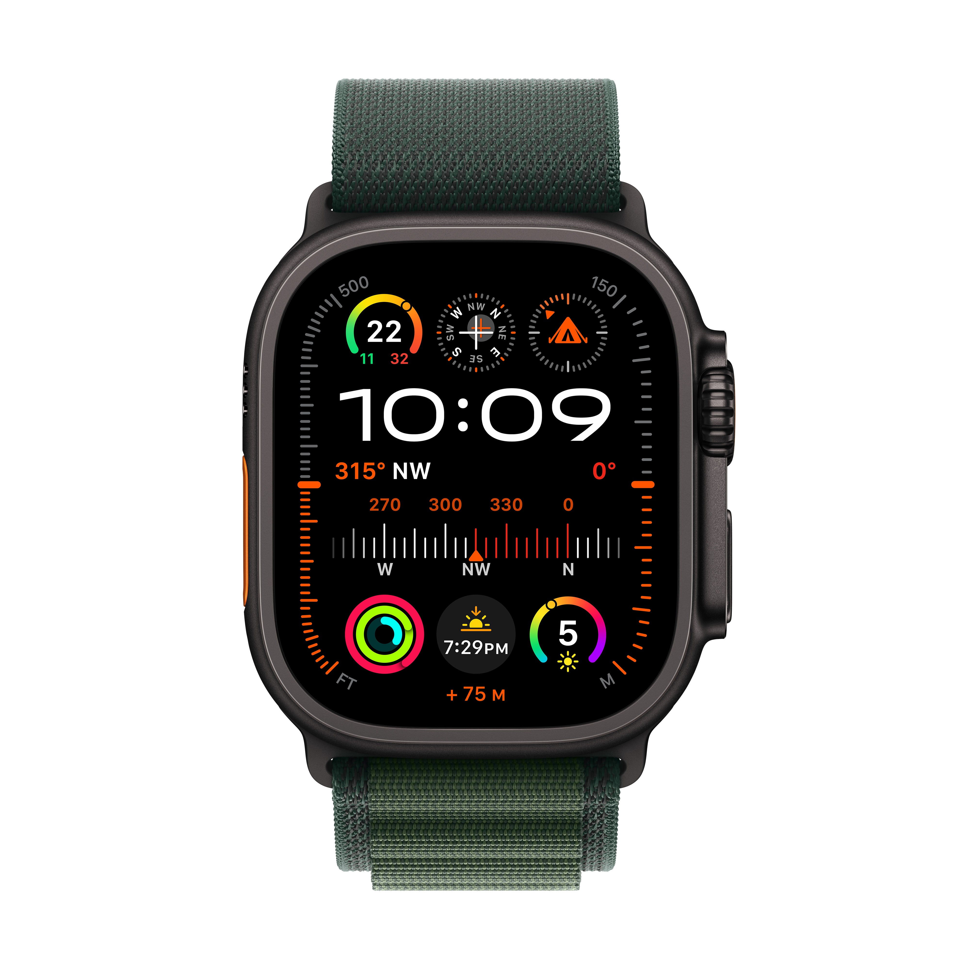 Apple Watch Ultra 2 GPS + Cellular 49mm Black Titanium Case with Dark Green Alpine Loop - Large