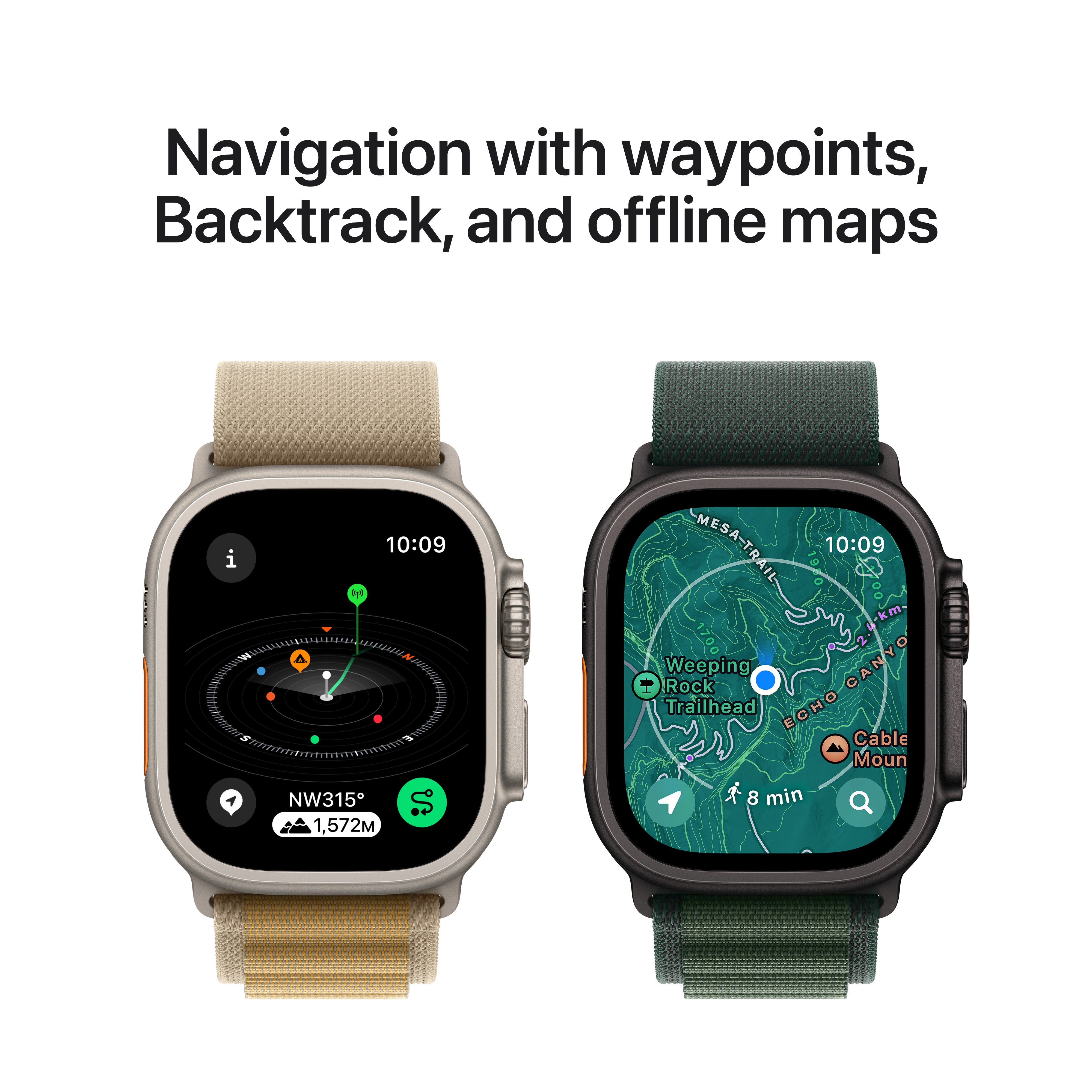Apple Watch Ultra 2 GPS + Cellular 49mm Black Titanium Case with Dark Green Alpine Loop - Large
