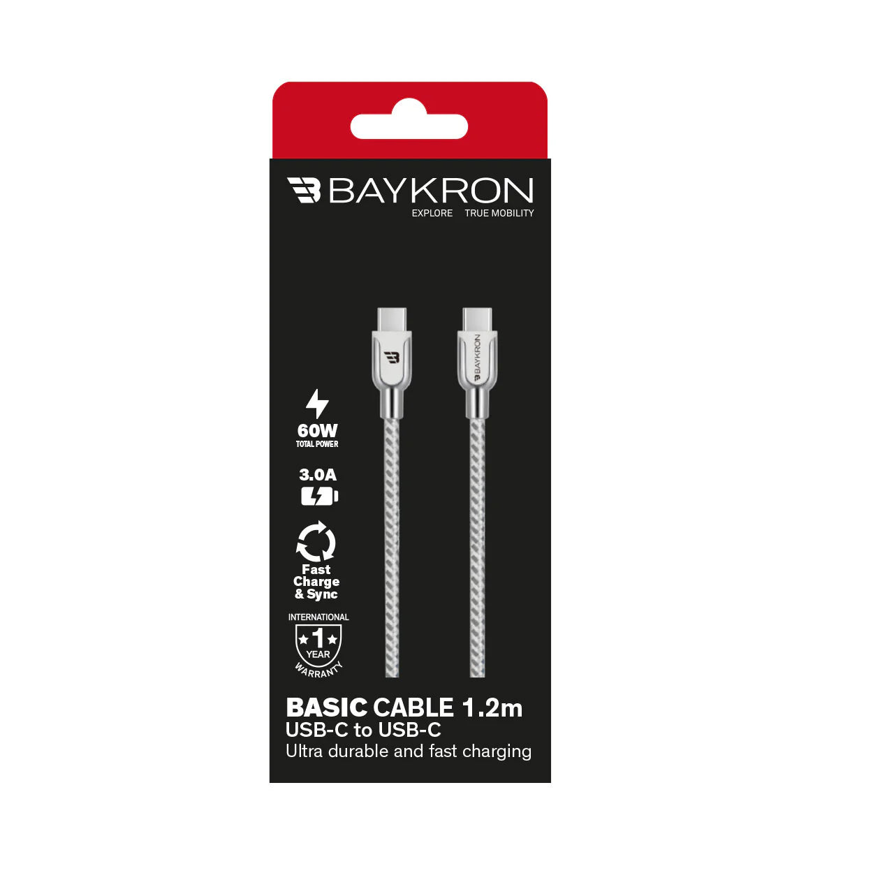 Baykron Braided USB-C to USB-C Cable; Charge and sync;