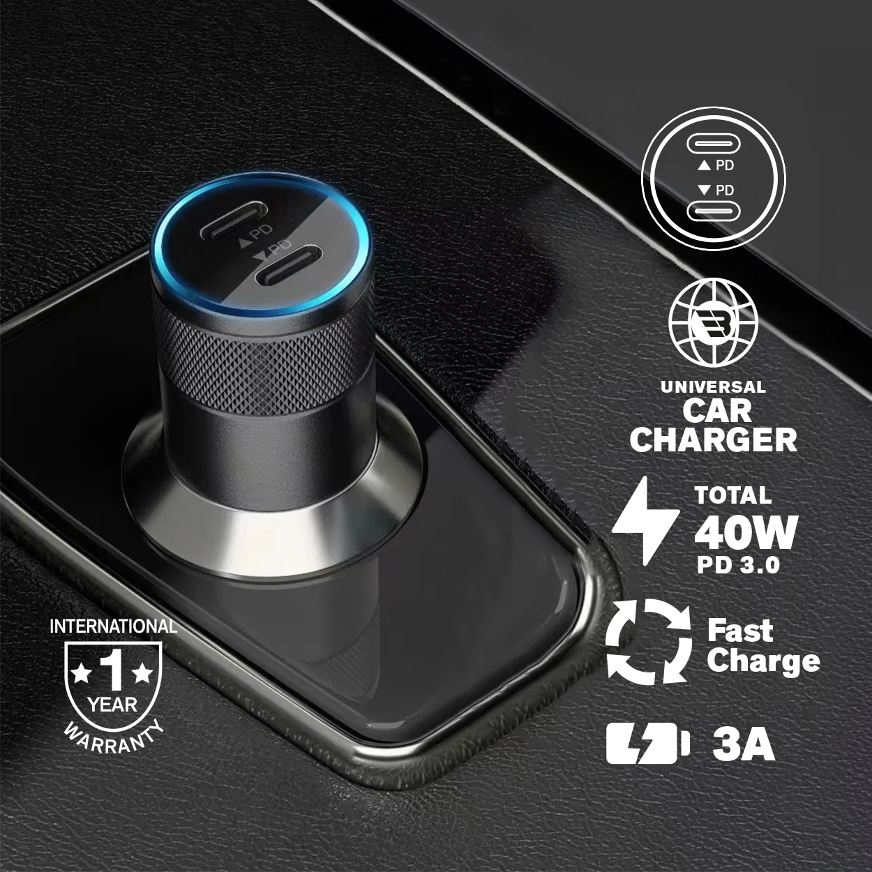 Baykron Car Charger 2 X type C Black