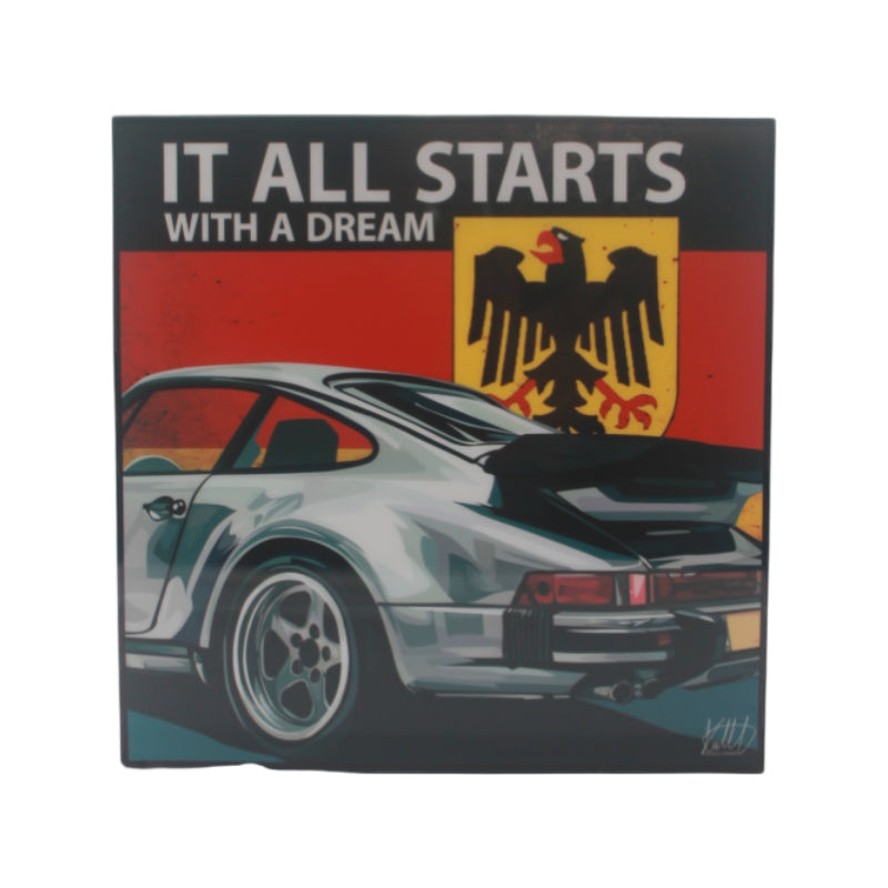 Famous Pop Art Porsche Dream 25cm x 25cm Plywood and Laminate Wall Frame
