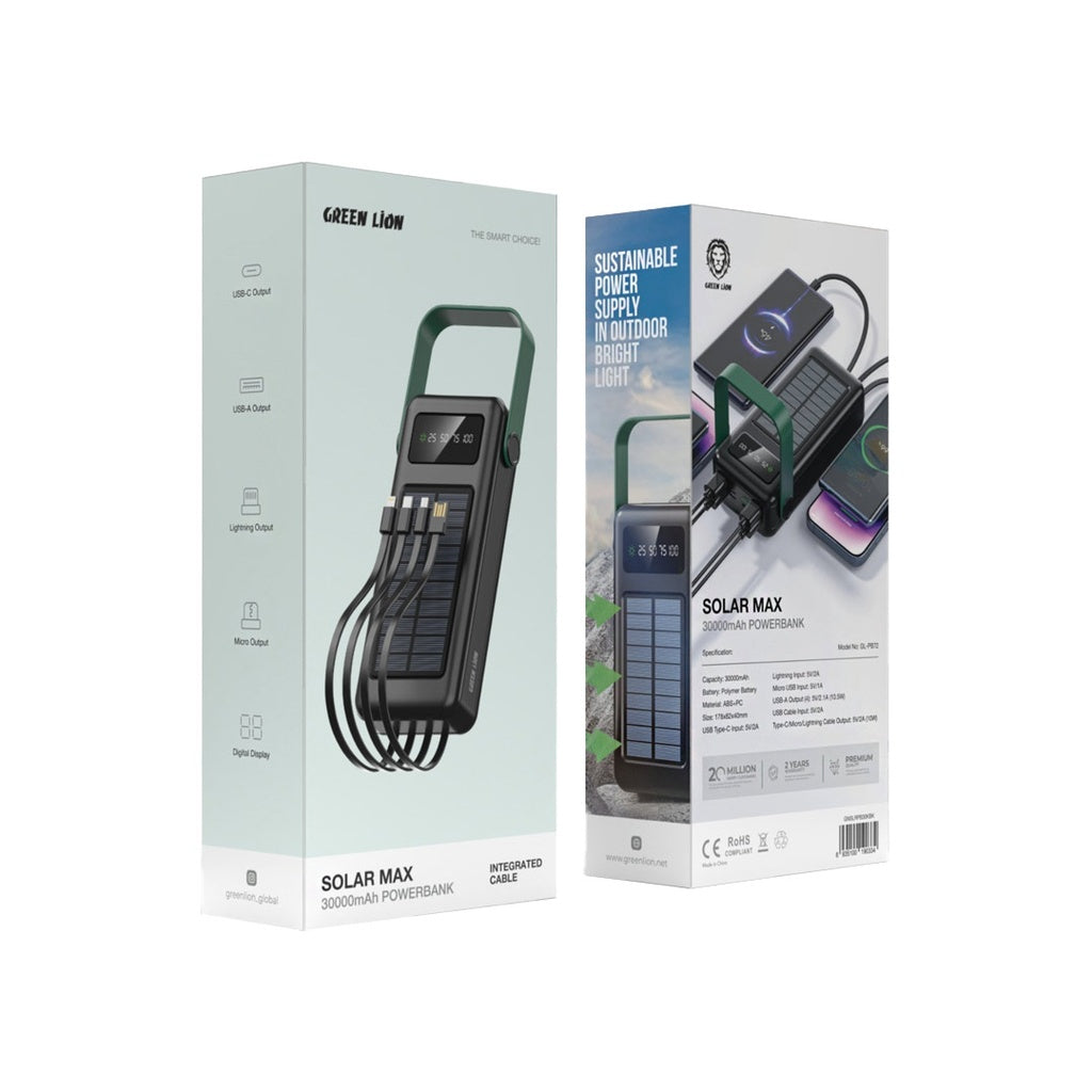 جرين ليون: بنك طاقة شمسي Solar Max بسعة 30,000mAh