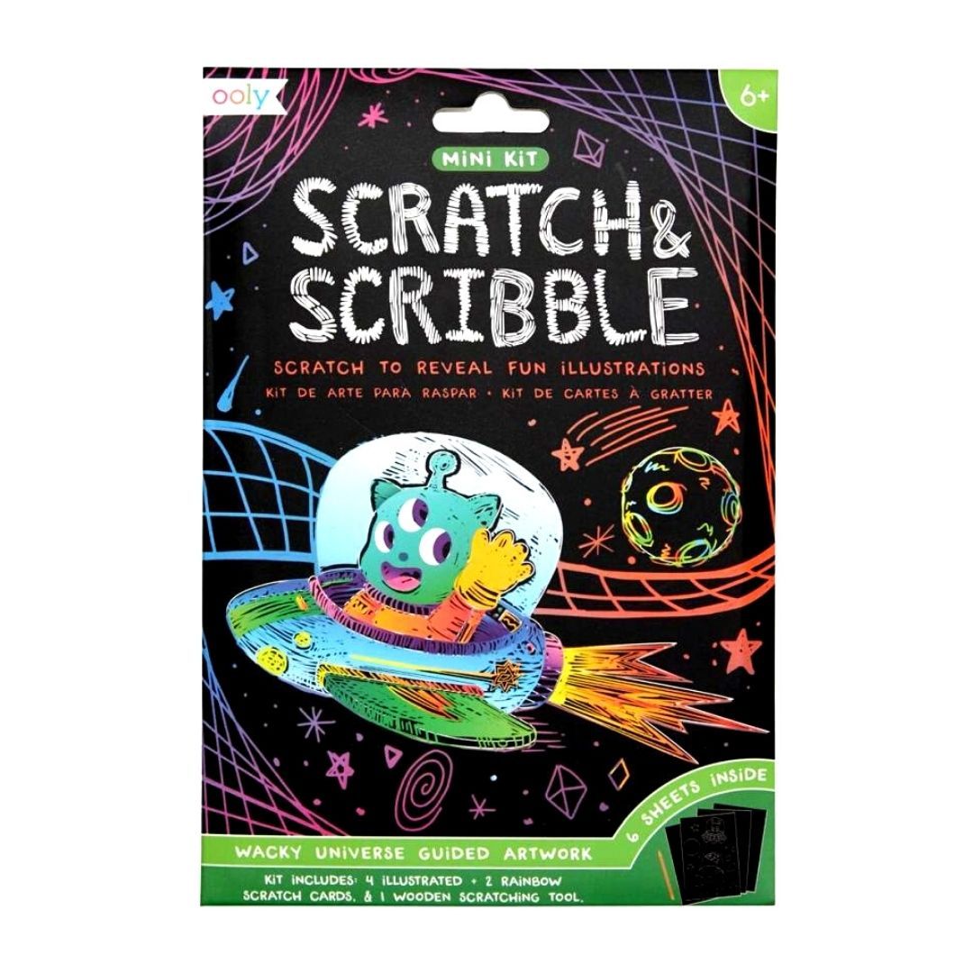 Ooly Mini Scratch & Scribble Art Kit: Wacky Universe 7 Pc Se