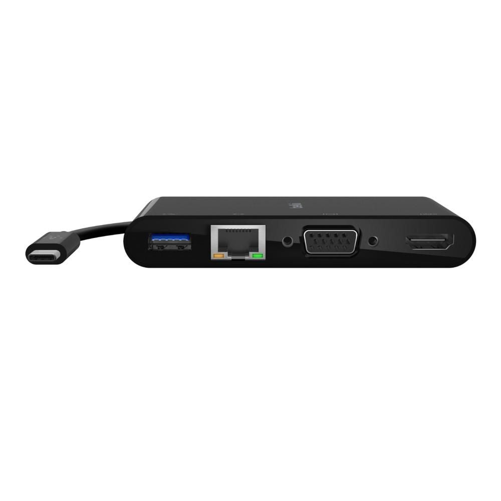 بيلكين - محور 4 في 1 - USB-C إلى (1 إيثرنت 1 HDMI 1 VGA 1 USB-A) - أسود
