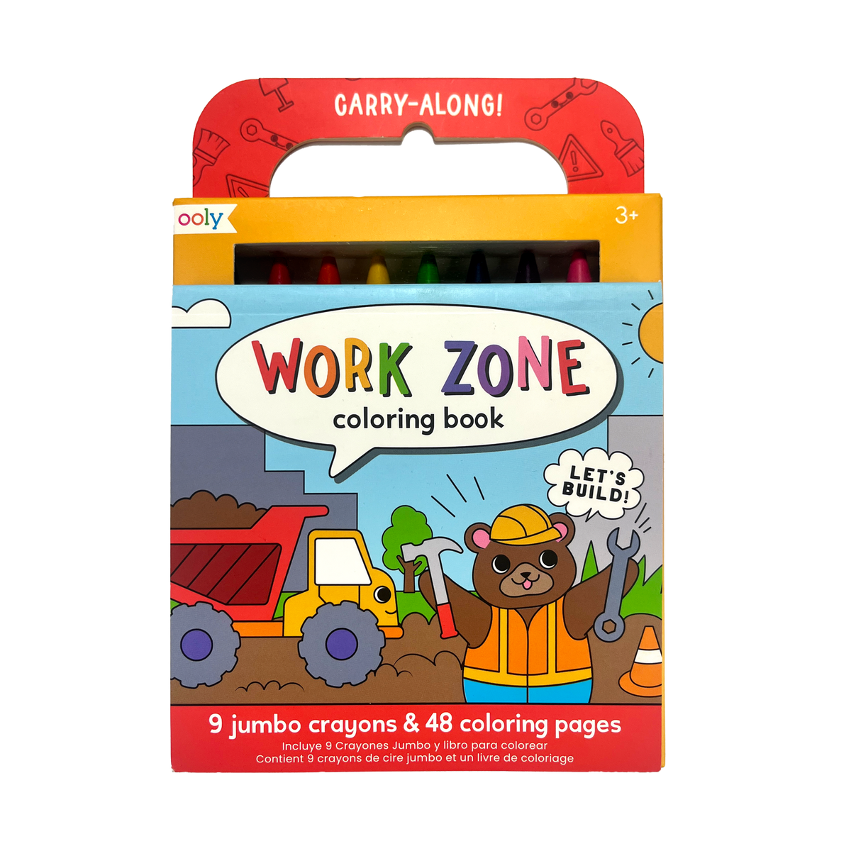 Ooly Carry Along Crayon & Coloring Book Kit Work Zone Set Of 9 Crayons
