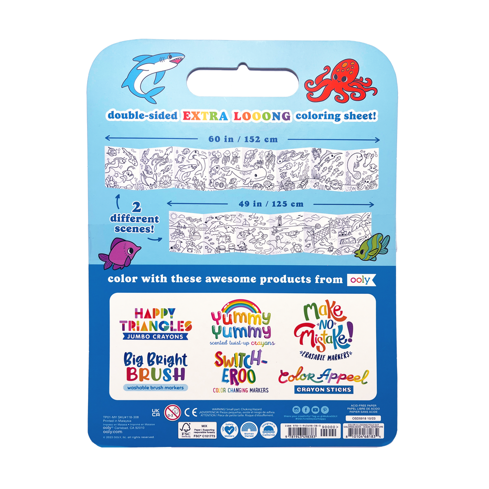 Ooly Color A Looong 5 Fold Out Kids Coloring Book Ocean Adventure