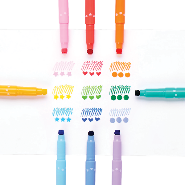 Ooly Confetti Stamp Double Ended Markers Set Of 9