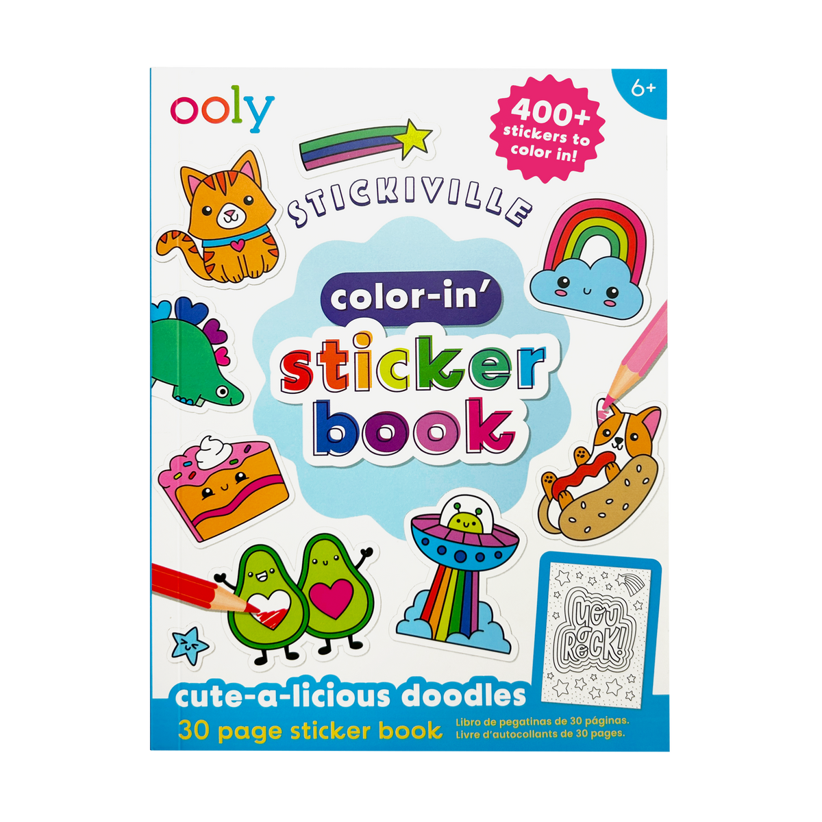 Ooly Color In Sticker Book: Cute A Licious Doodles 30 Pages