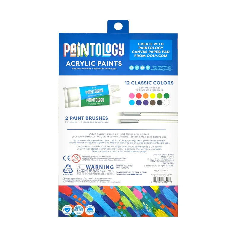 Ooly Paintology Acrylic Paints + 2 Brushes Classic Colors