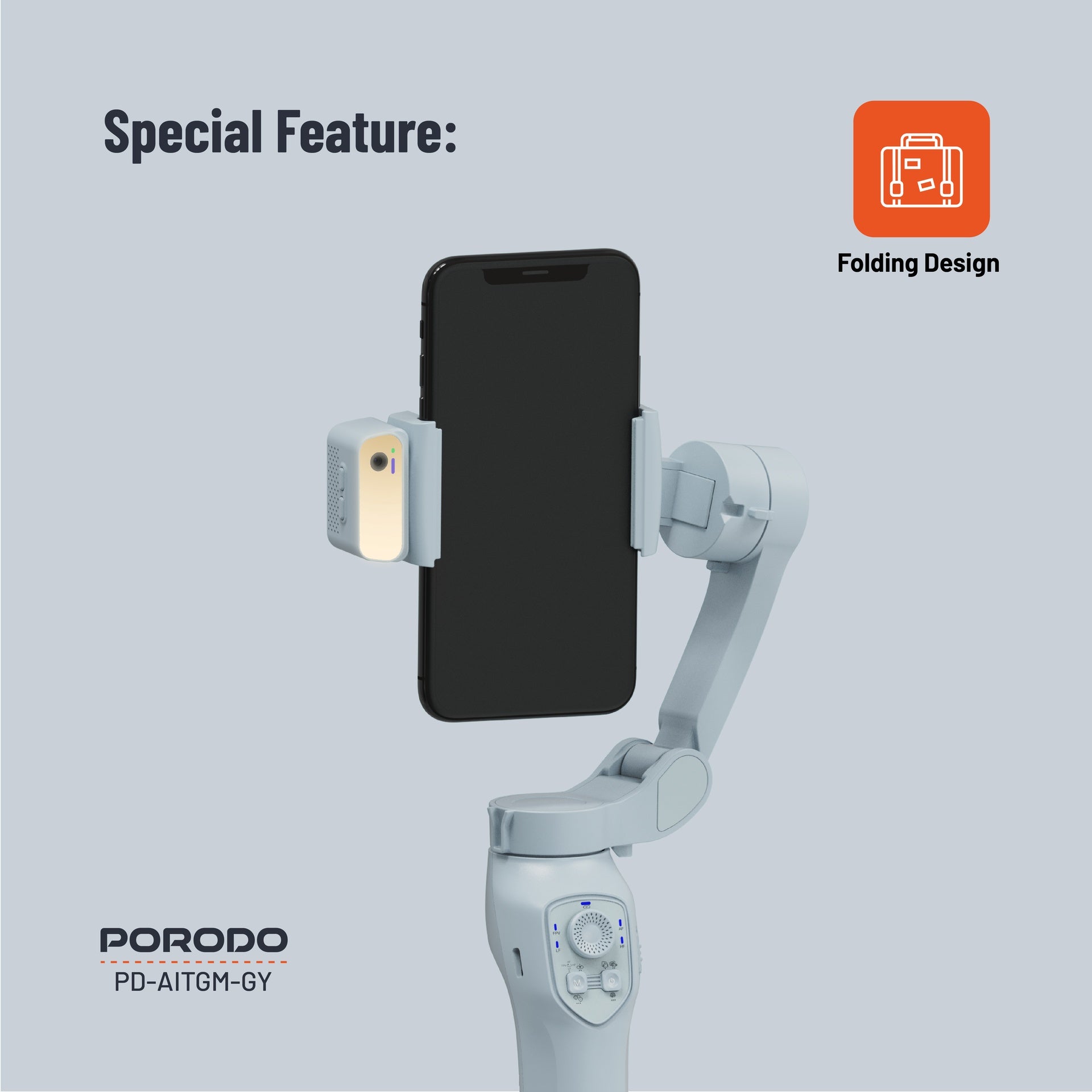 Porodo 3-Axis Gimbal Stabilizer Al Tracking & Gestures