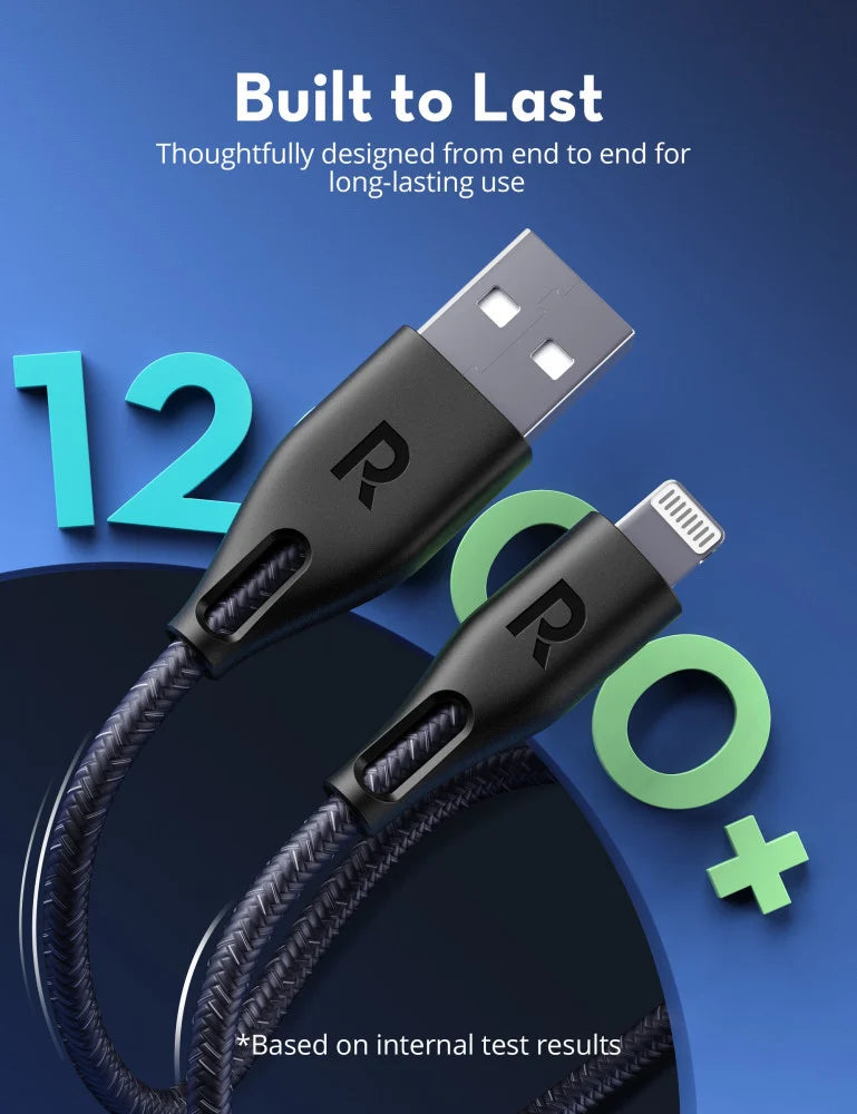 RavPower RP-CB1027 USB A to Lightning Cable 2m Nylon Black