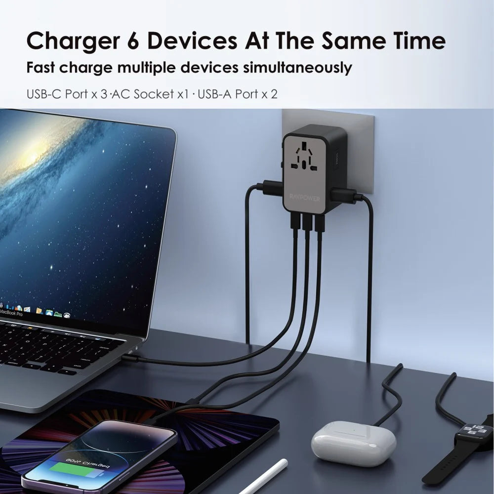 RP-PC1043 PD GaN 75W 4-Port Travel Charger Offline Black