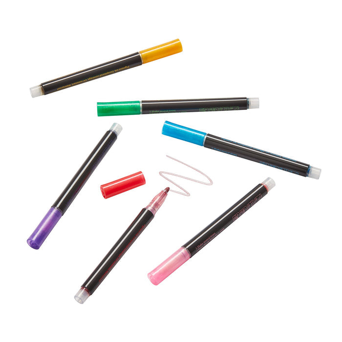 Set Of 6 Glitter Edge Pens
