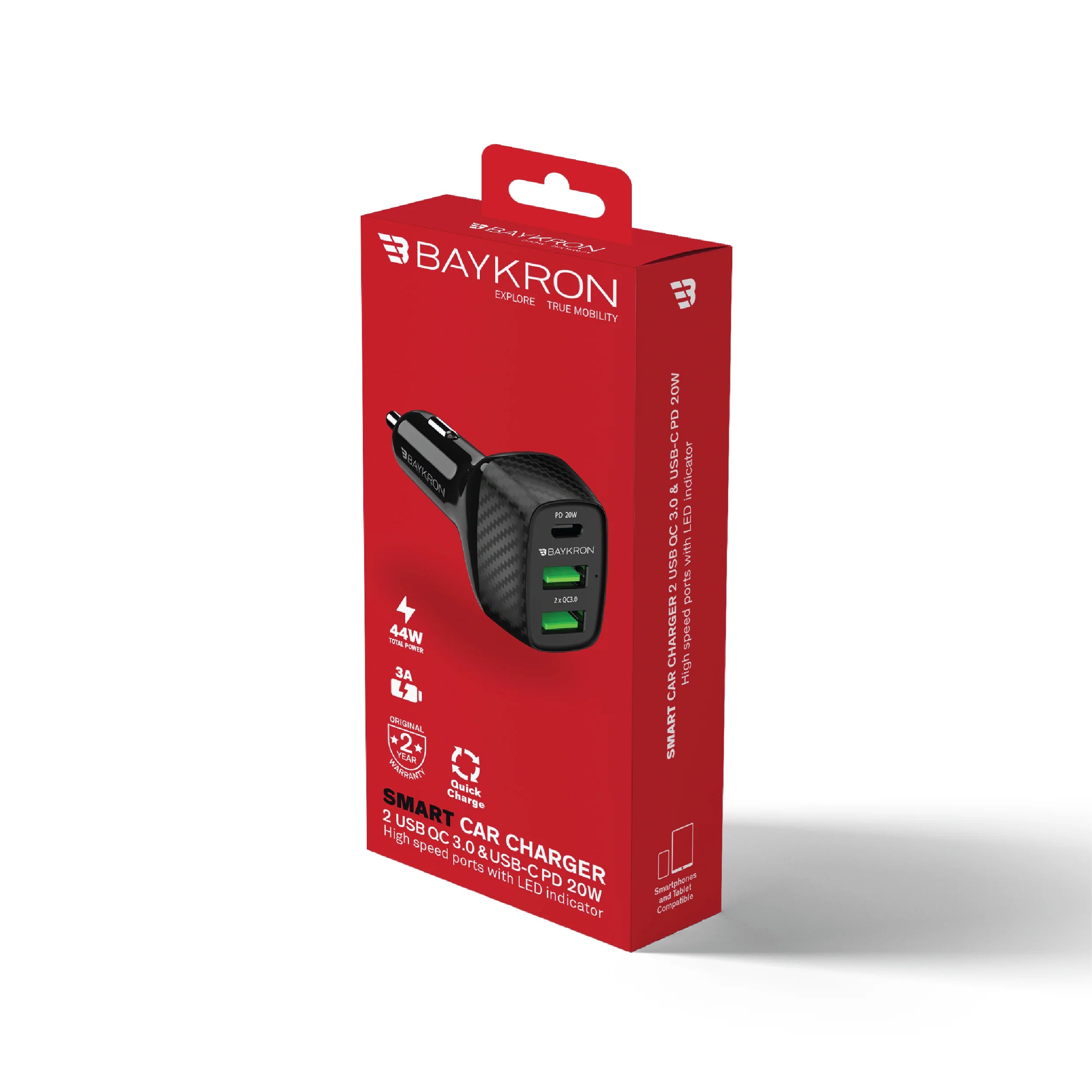 Car Charger USB 3.0A, 2.1A & USB Type-C Power Delivery 20W