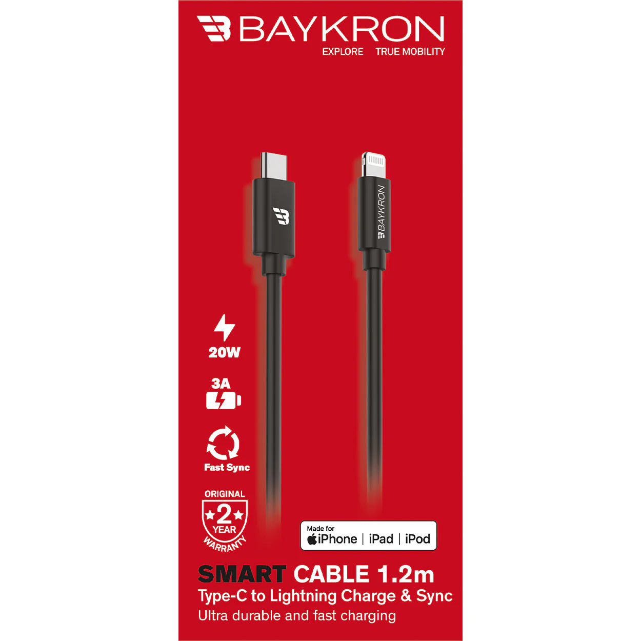 USB C to Lightning Cable, 3A, MFI Certified, 1.2M, TPU, BlK