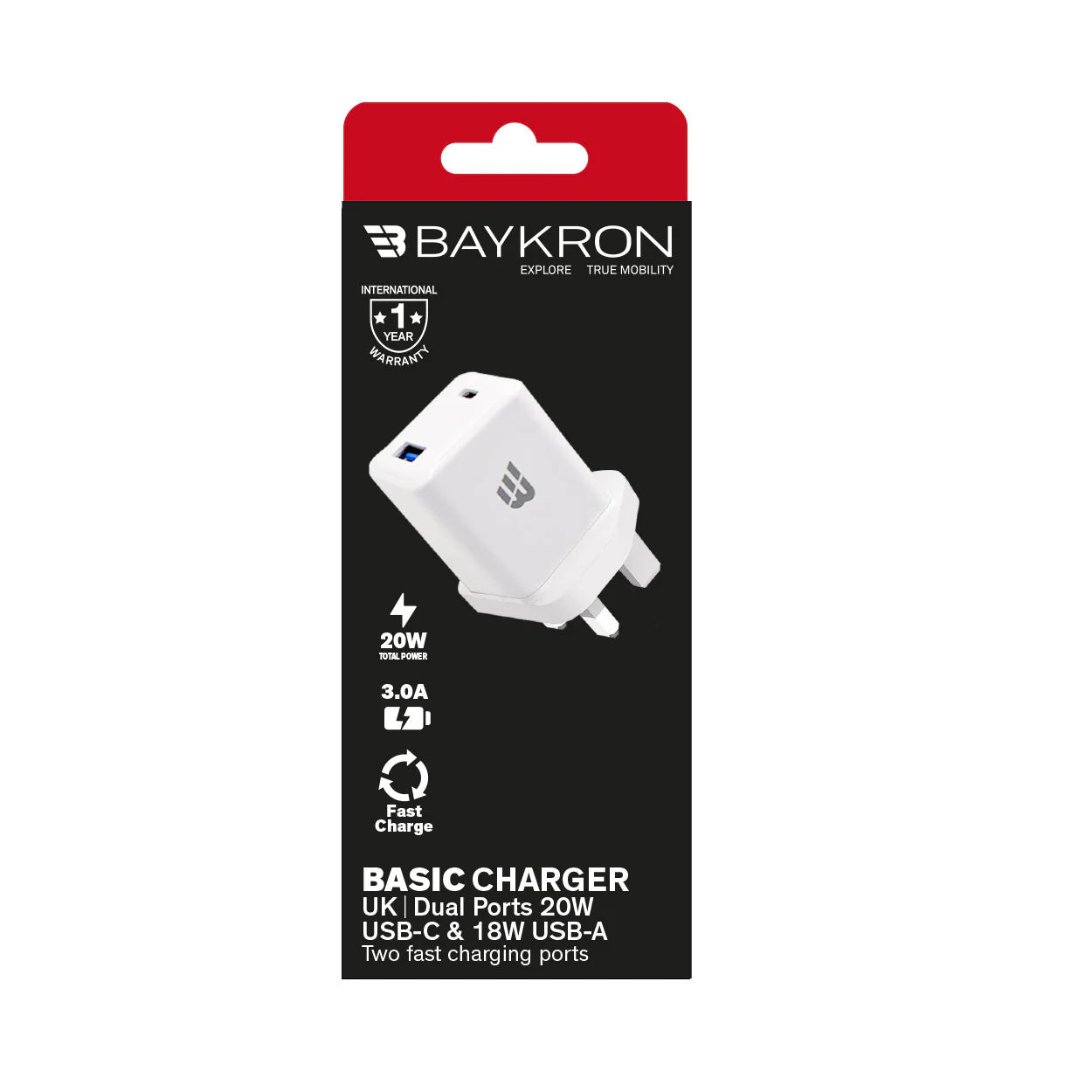 Baykron wall charger 20 w type-C & type A UK white