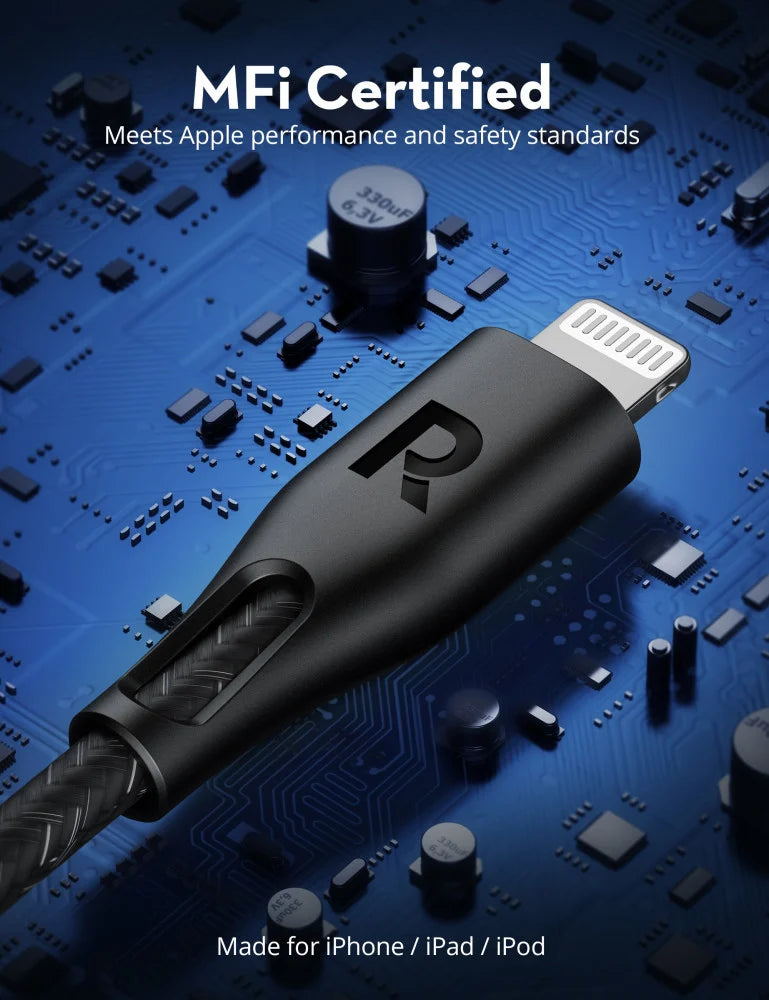 RavPower RP-CB1027 USB A to Lightning Cable 2m Nylon Black