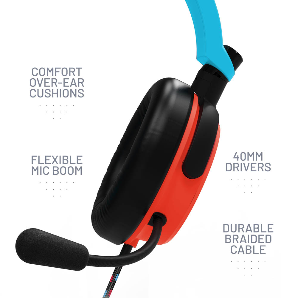 4Gamers C6-100 Gaming Headset for Switch, XBOX, PS4/PS5, PC - Neon Blue/Red