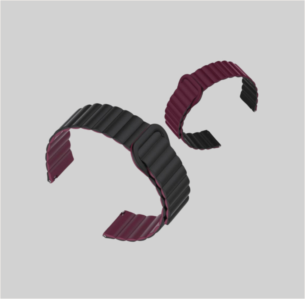 Xonda Band Double Face (Apple Watch 42/44/45,Samsung & Huawei 22mm) Black/Wine Red