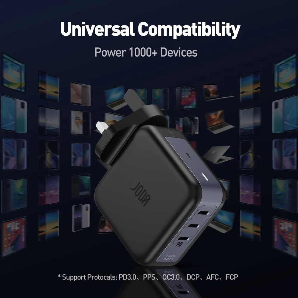 JODA 100W USB-C 3-Port GaN Wall Charger Black